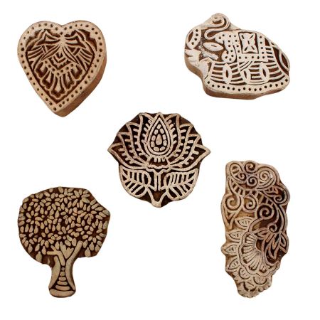 Set of 5 Piece New Mix Wooden Printing Blocks